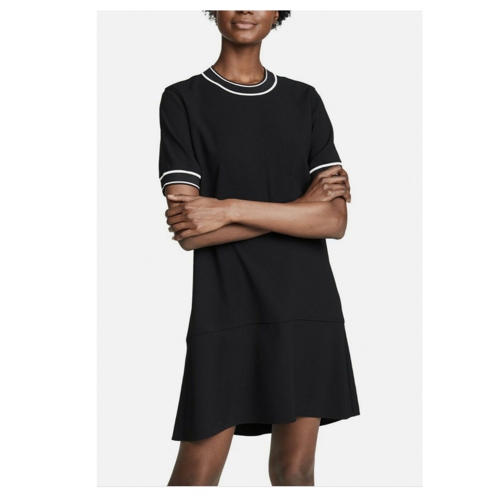 Rag & Bone Black Thatch Crepe Shift Dress White Strip Trim XL Short Sleeve Chic